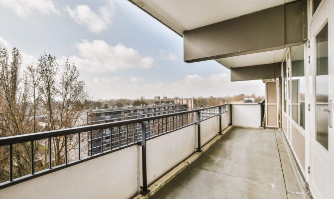 Balcony exterior with the view to the street